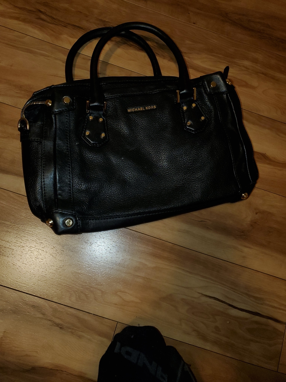 Michael Kors Black Pebble Leather Satchel with Gold Hardware